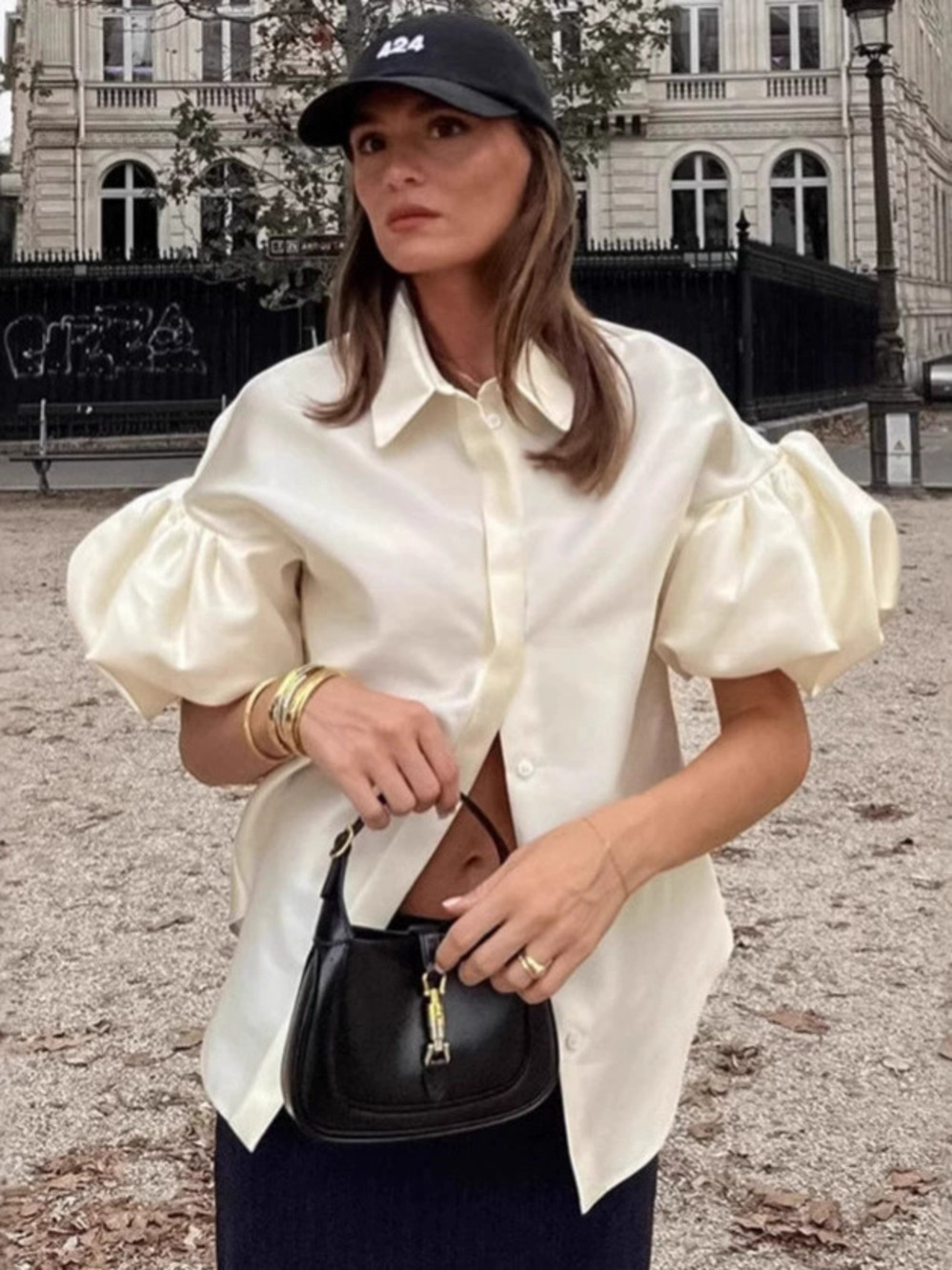 Zara Spring Summer Puff Sleeve Loose Collar Vintage Blouse